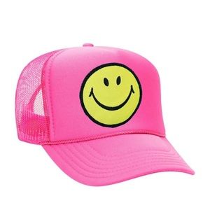 Aviator Nation Smiley Vintage Trucker Hat in Neon Pink